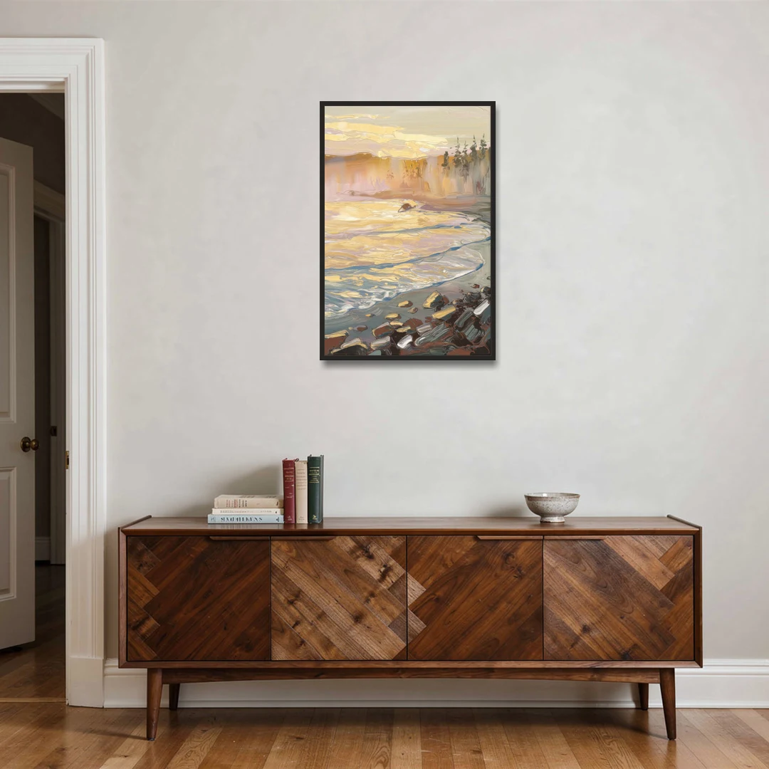 Traverse City Coastal Sunrise - Black Framed Canvas Wall Art - Coffee Table - 24x36