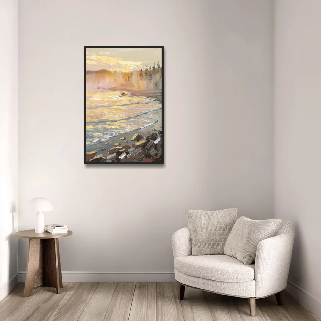 Traverse City Coastal Sunrise - Black Framed Canvas Wall Art - Sofa - 24x36