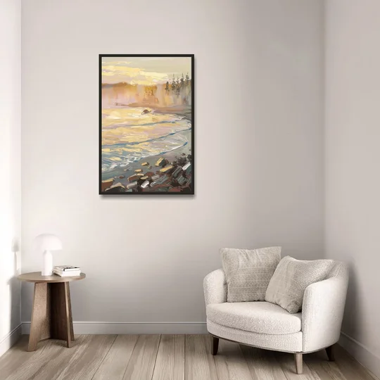 Traverse City Coastal Sunrise - Black Framed Canvas Wall Art - Sofa - 24x36