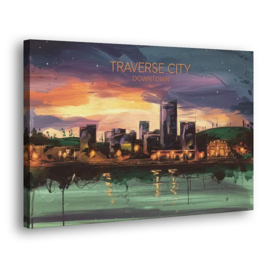 Traverse City Downtown Skyline - Canvas Wall Art - Side