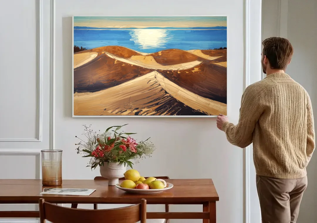 Traverse City Sleeping Bear Dunes canvas wall art above a dining table