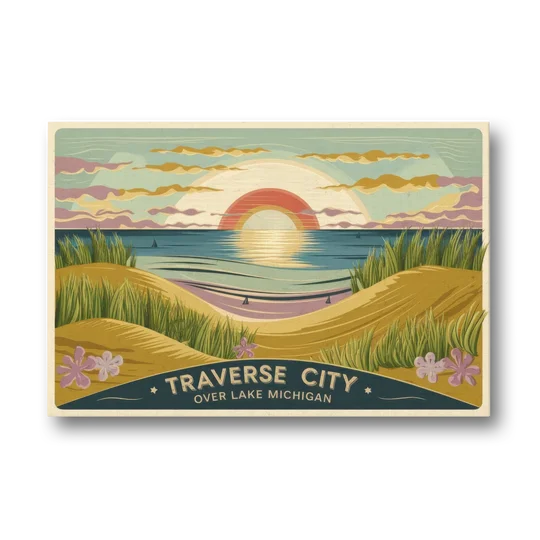 Traverse City Sunset Over Lake Michigan - Canvas Wall Art - Front