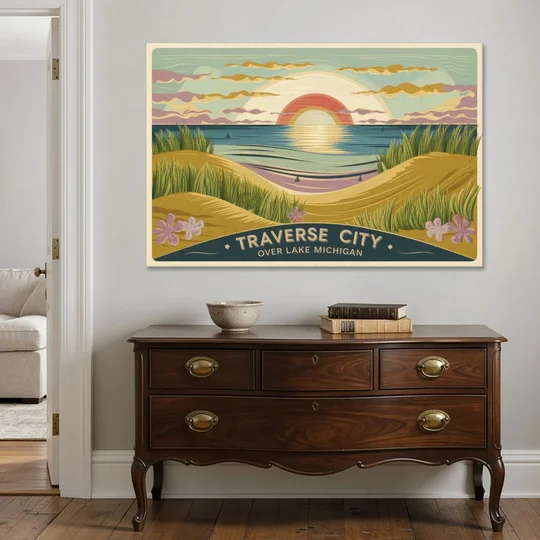 Traverse City Sunset Over Lake Michigan - Canvas Wall Art - Coffee Table - 60x40