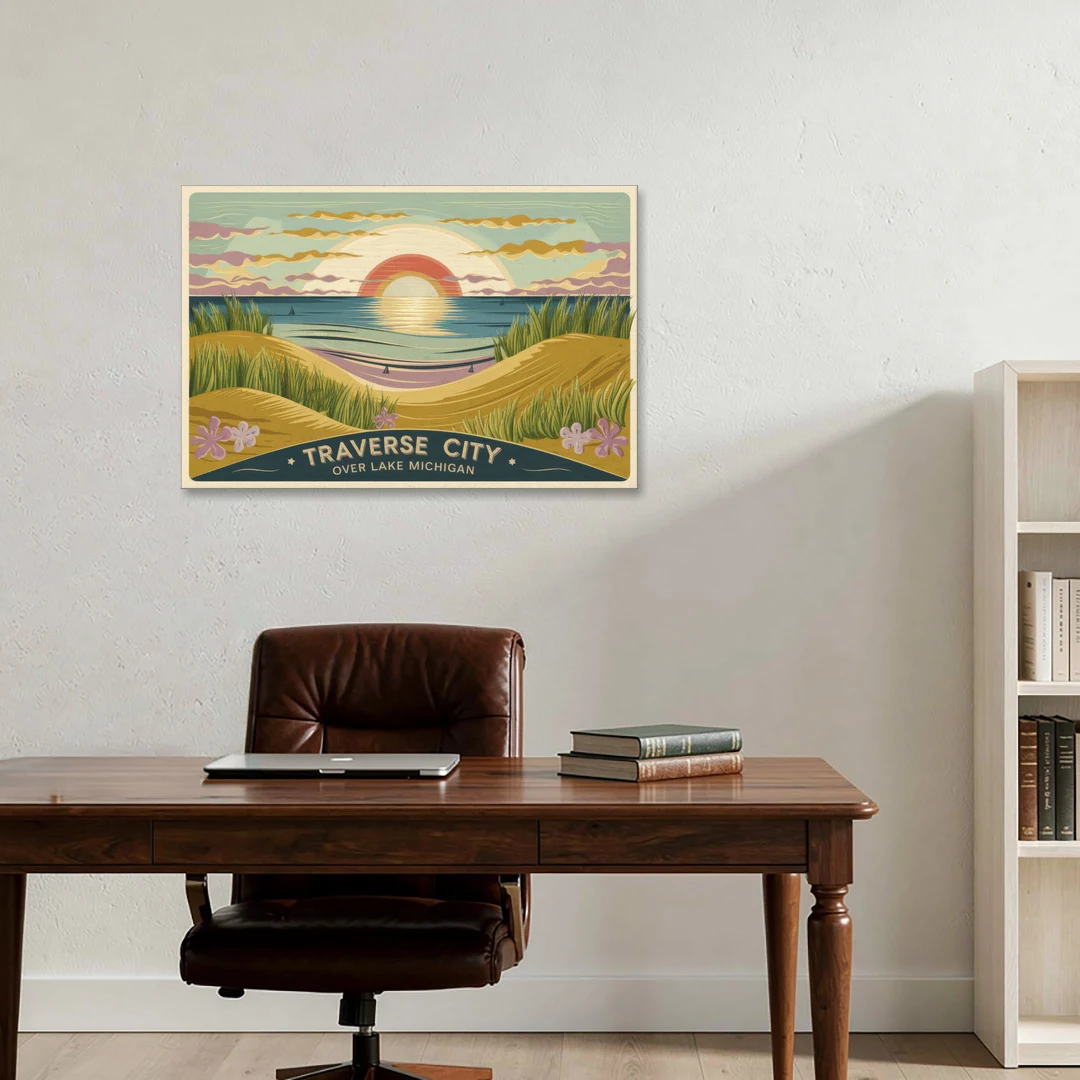 Traverse City Sunset Over Lake Michigan - Canvas Wall Art - Office - 36x24