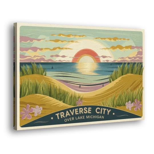 Traverse City Sunset Over Lake Michigan - Canvas Wall Art - Side