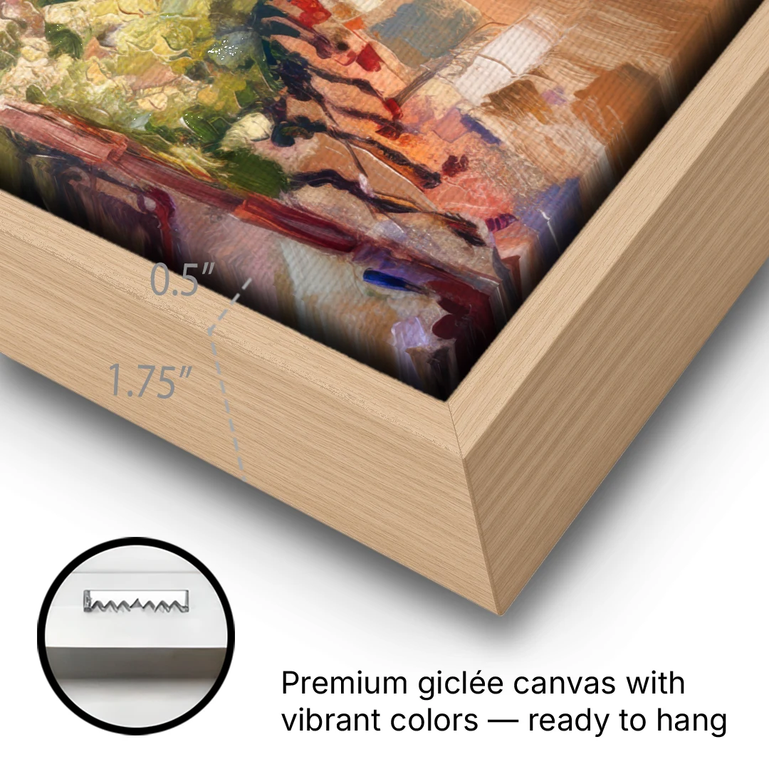 Traverse City Vineyard Scenery - Oak Framed Canvas Wall Art - Gallery Wrap Corner