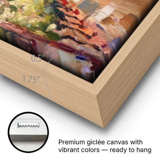 Traverse City Vineyard Scenery - Oak Framed Canvas Wall Art - Gallery Wrap Corner