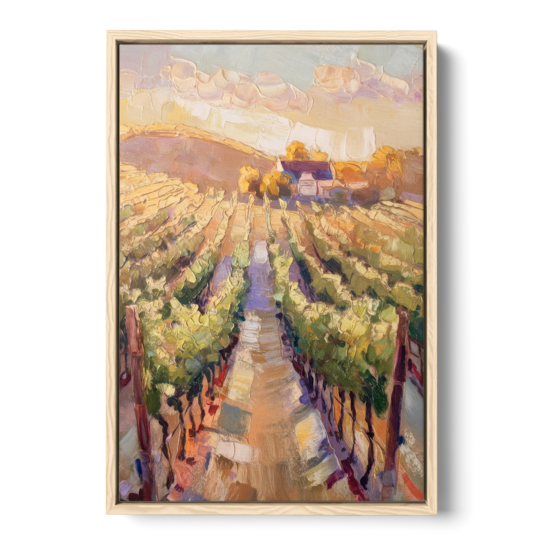 Traverse City Vineyard Scenery - Oak Framed Canvas Wall Art - Front