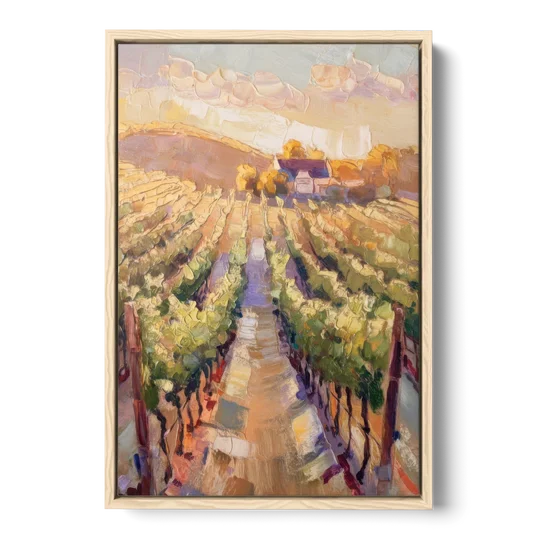 Traverse City Vineyard Scenery - Oak Framed Canvas Wall Art - Front