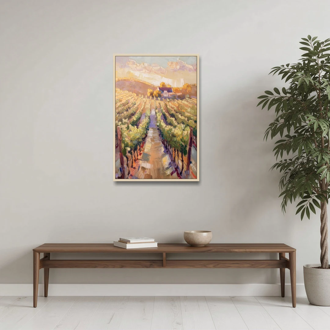 Traverse City Vineyard Scenery - Oak Framed Canvas Wall Art - Coffee Table - 24x36