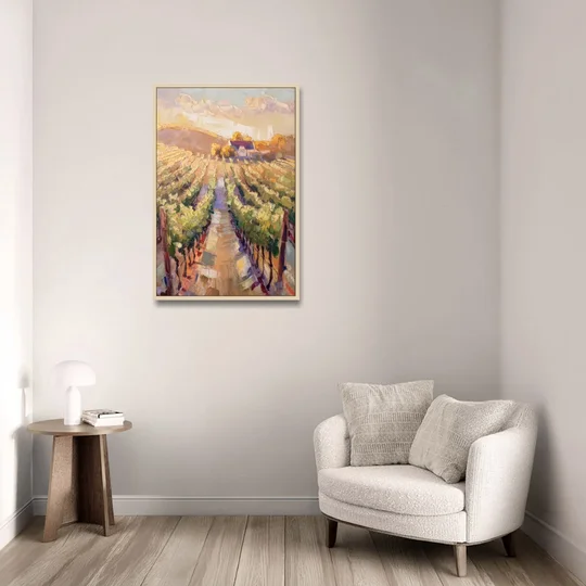 Traverse City Vineyard Scenery - Oak Framed Canvas Wall Art - Sofa - 24x36