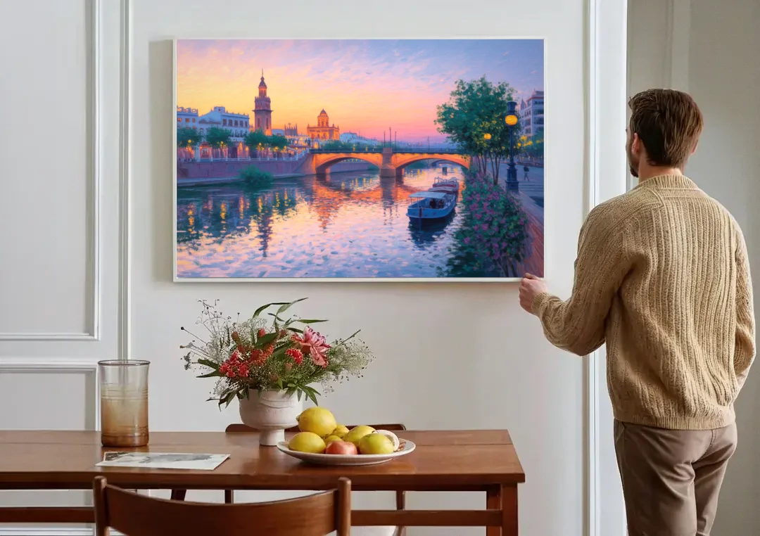 Triana Twilight canvas wall art above a dining table
