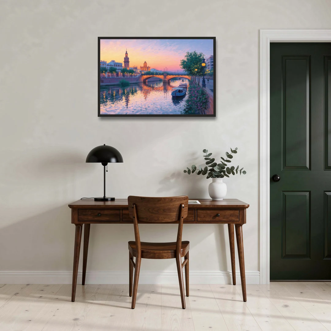 Triana Twilight - Black Framed Canvas Wall Art - Office - 36x24