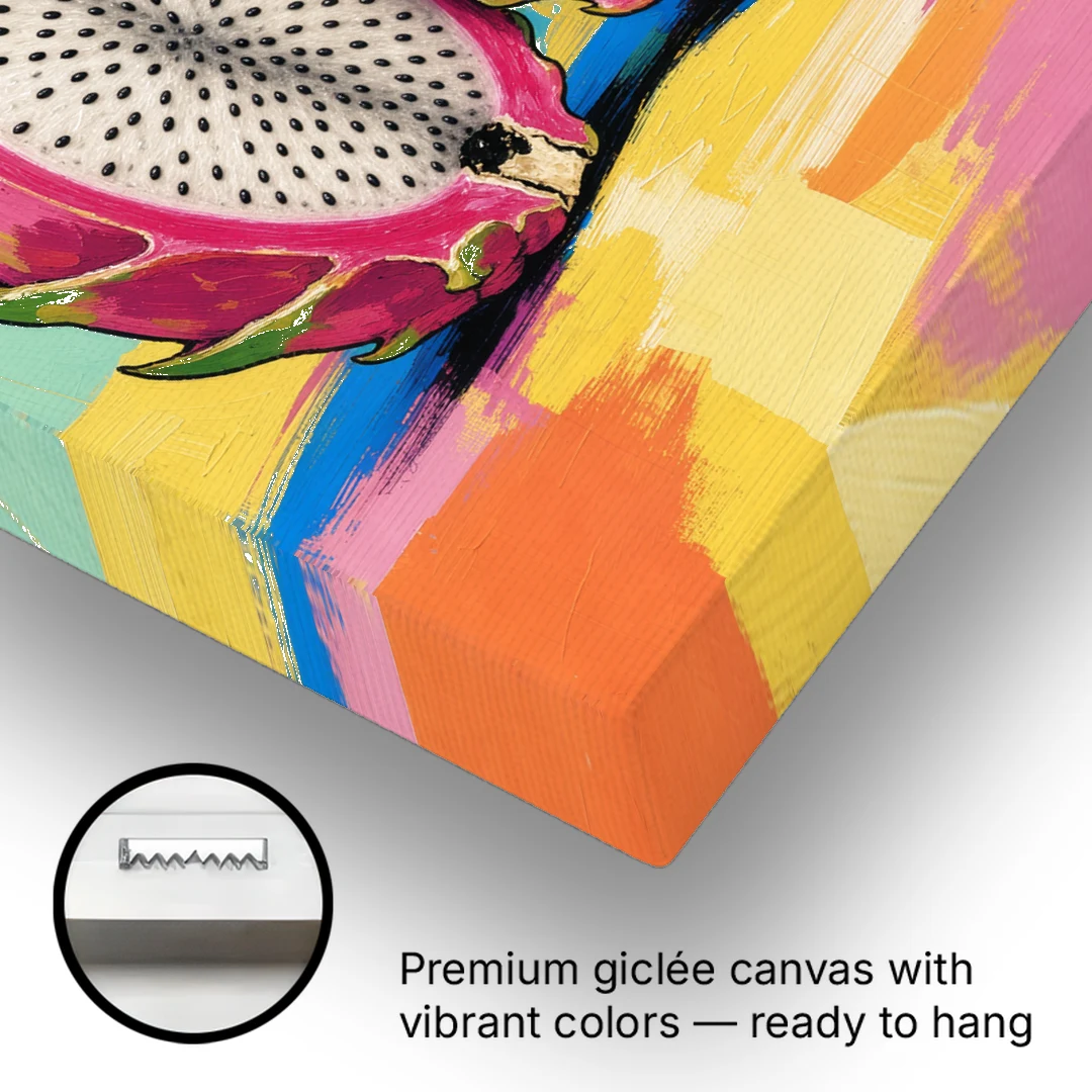 Tropical Kitchen Decor with Dragon Fruit Halves - Canvas Wall Art - Gallery Wrap Corner