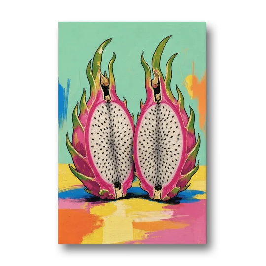 Tropical Kitchen Decor with Dragon Fruit Halves - Canvas Wall Art - Front