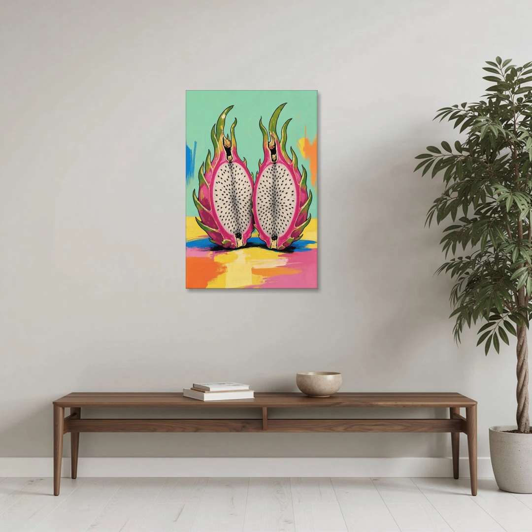 Tropical Kitchen Decor with Dragon Fruit Halves - Canvas Wall Art - Coffee Table - 24x36