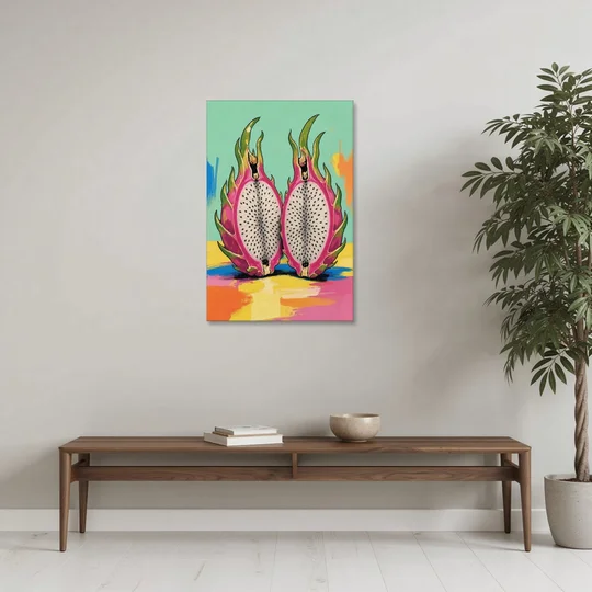 Tropical Kitchen Decor with Dragon Fruit Halves - Canvas Wall Art - Coffee Table - 24x36