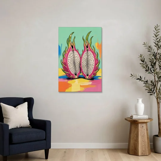 Tropical Kitchen Decor with Dragon Fruit Halves - Canvas Wall Art - Sofa - 24x36