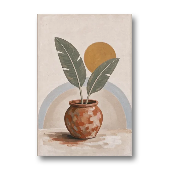 Tropical Plants Wall Art with a Honey Sun - Canvas Wall Art - Front