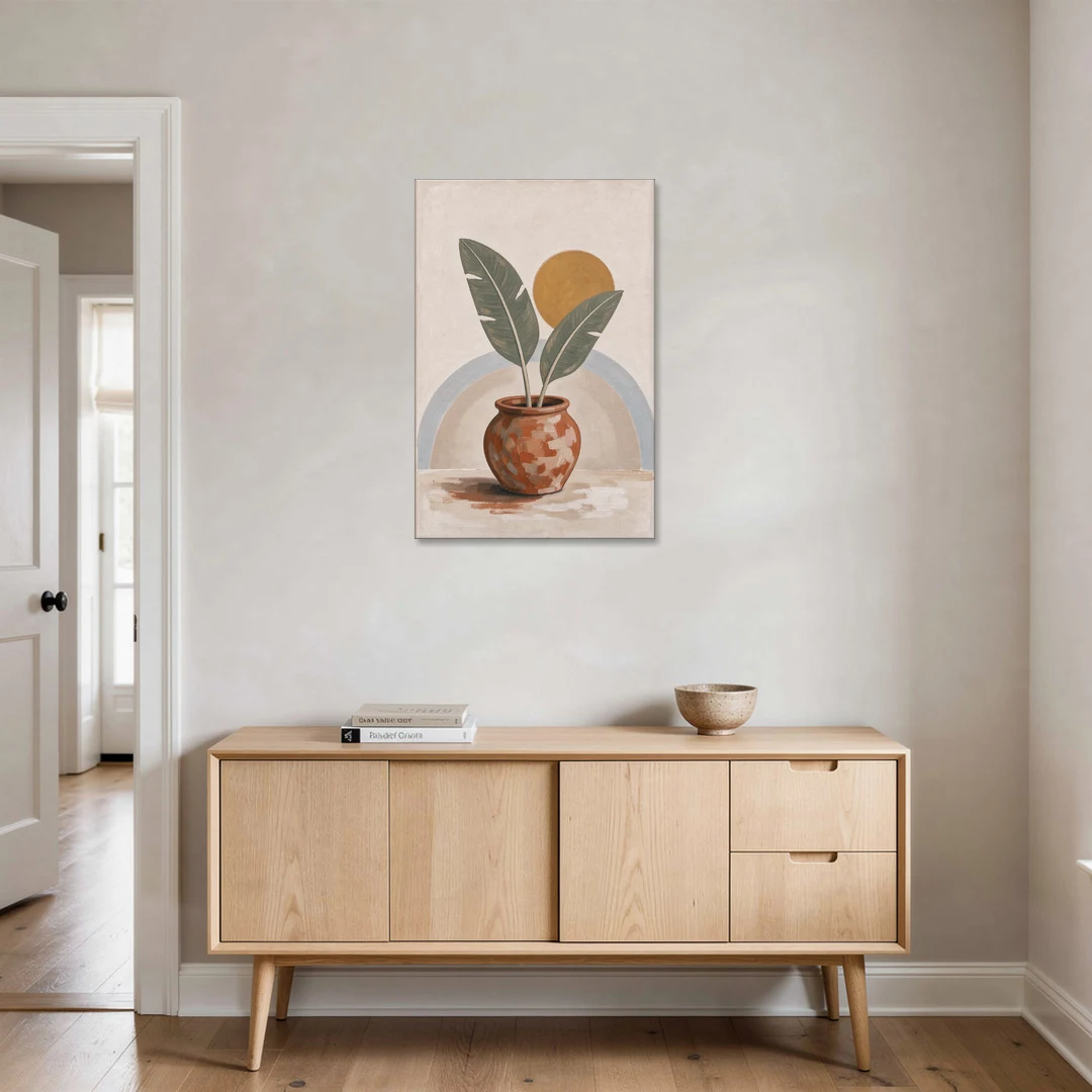 Tropical Plants Wall Art with a Honey Sun - Canvas Wall Art - Coffee Table - 24x36