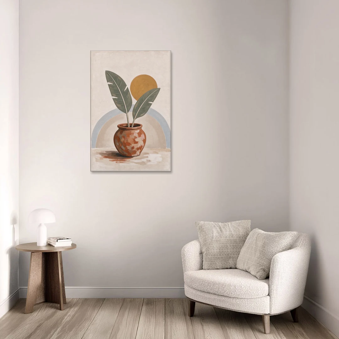 Tropical Plants Wall Art with a Honey Sun - Canvas Wall Art - Sofa - 24x36