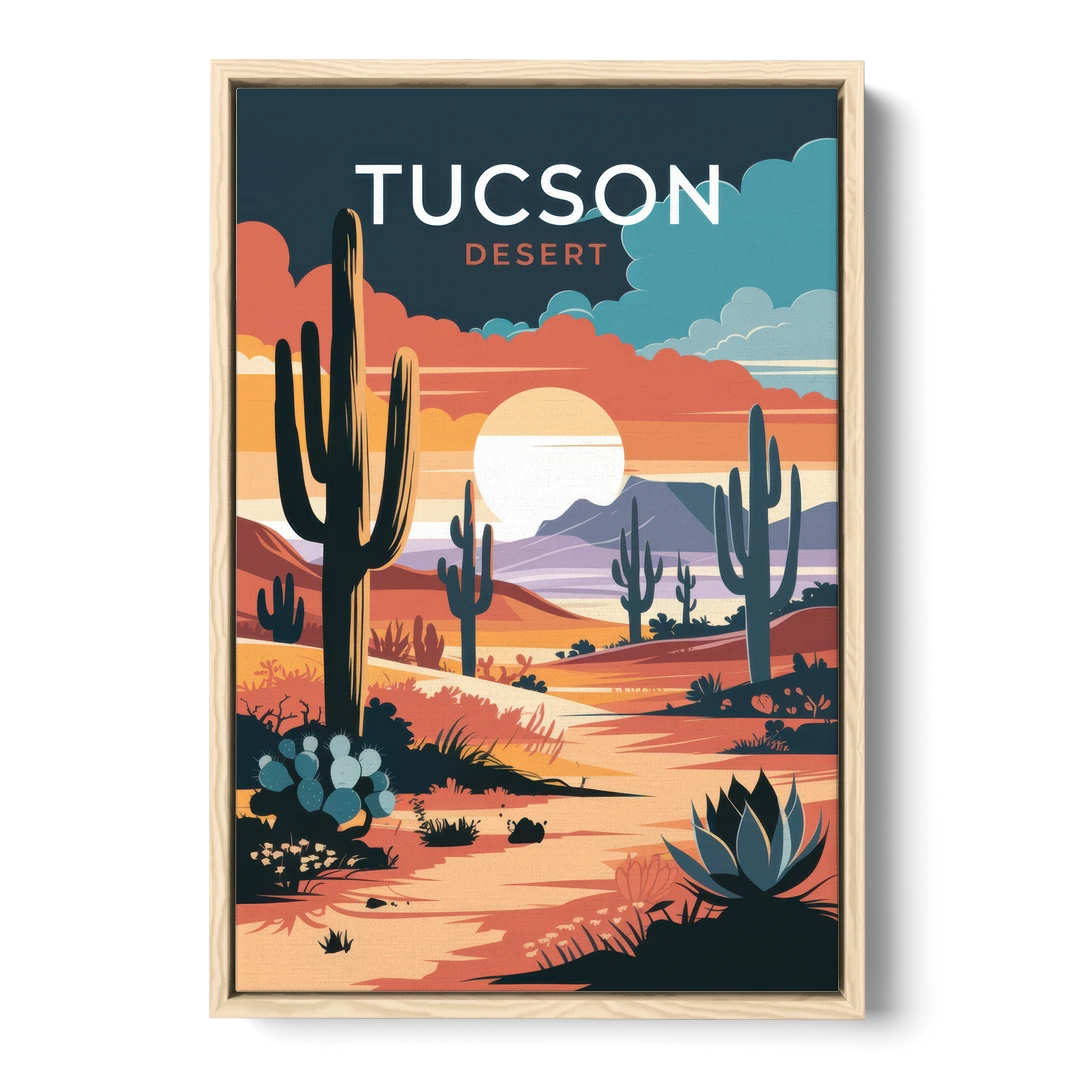 Tucson Desert Sunset - Oak Framed Canvas Wall Art - Front