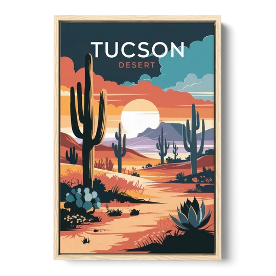 Tucson Desert Sunset - Oak Framed Canvas Wall Art - Front