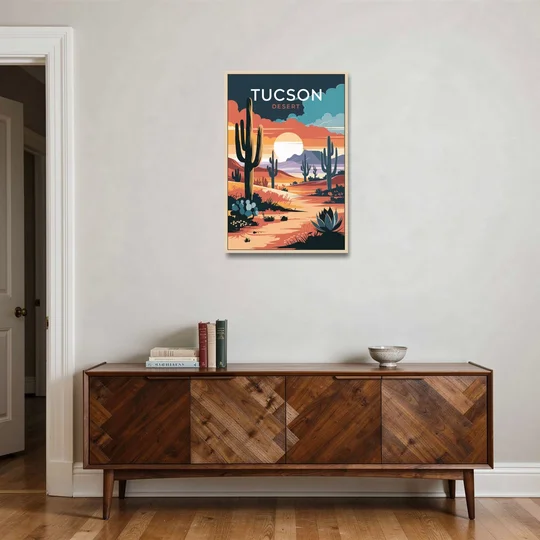 Tucson Desert Sunset - Oak Framed Canvas Wall Art - Coffee Table - 24x36