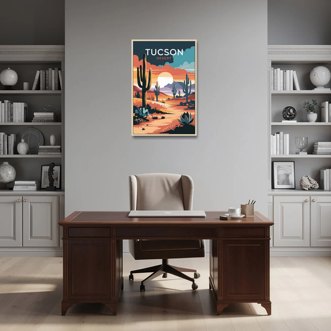 Tucson Desert Sunset - Oak Framed Canvas Wall Art - Office - 24x36