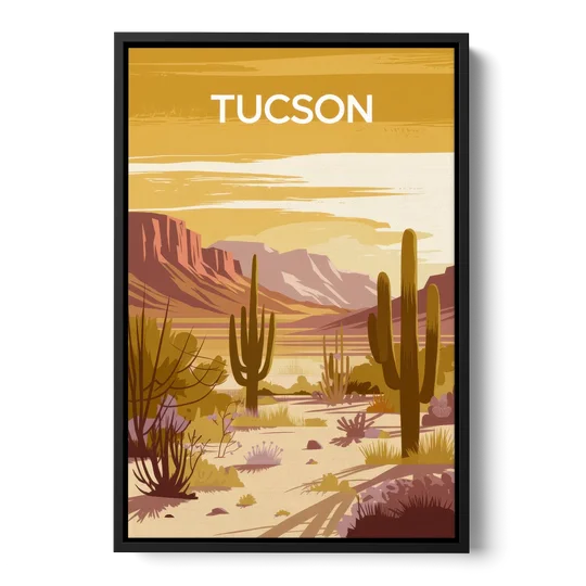 Tucson Mountain Views - Black Framed Canvas Wall Art - Front
