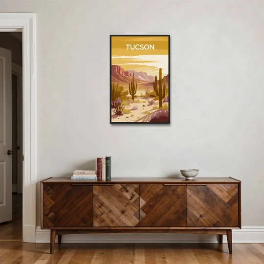 Tucson Mountain Views - Black Framed Canvas Wall Art - Coffee Table - 24x36