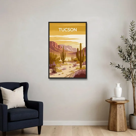 Tucson Mountain Views - Black Framed Canvas Wall Art - Sofa - 24x36