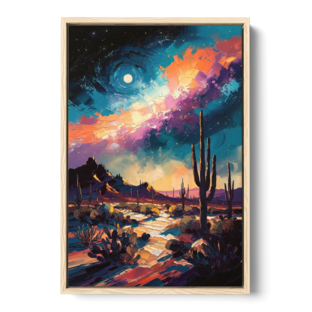 Tucson Night Sky - Oak Framed Canvas Wall Art - Front