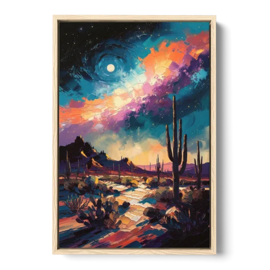 Tucson Night Sky - Oak Framed Canvas Wall Art - Front