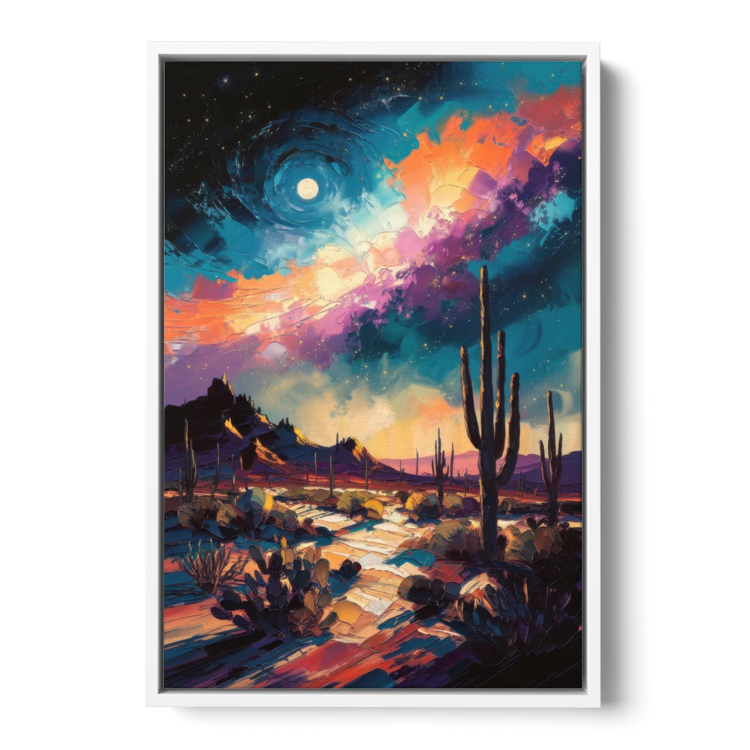 Tucson Night Sky - White Framed Canvas Wall Art - Front