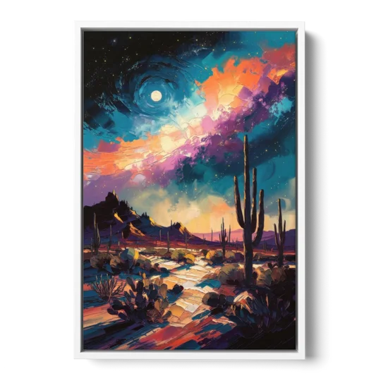 Tucson Night Sky - White Framed Canvas Wall Art - Front