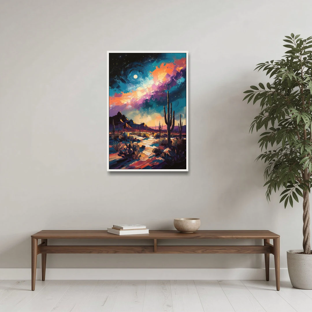 Tucson Night Sky - White Framed Canvas Wall Art - Coffee Table - 24x36