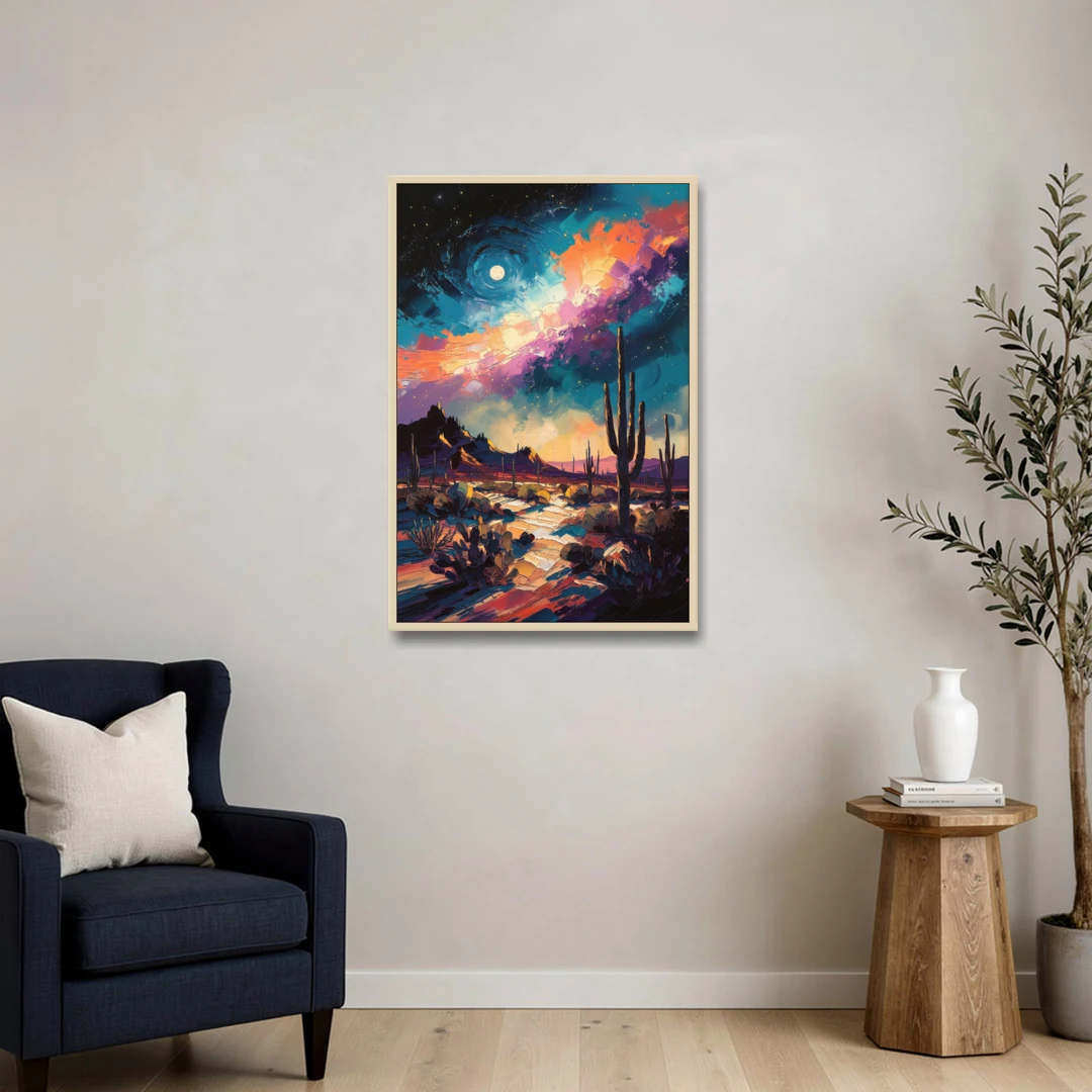 Tucson Night Sky - Oak Framed Canvas Wall Art - Sofa - 24x36