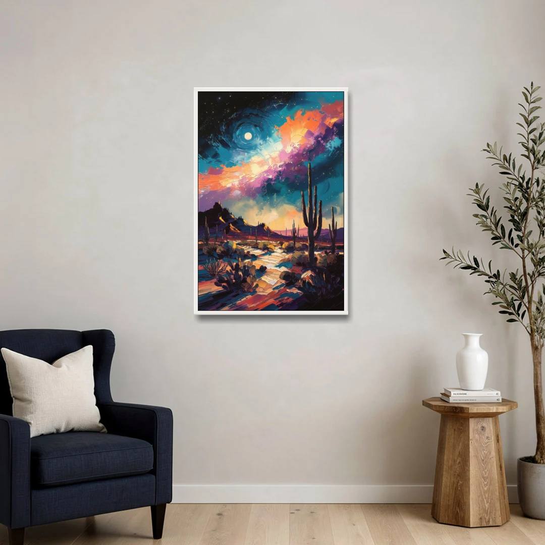 Tucson Night Sky - White Framed Canvas Wall Art - Sofa - 24x36