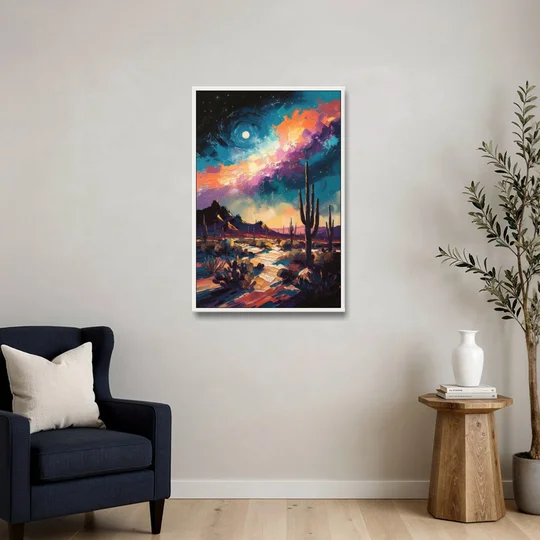 Tucson Night Sky - White Framed Canvas Wall Art - Sofa - 24x36