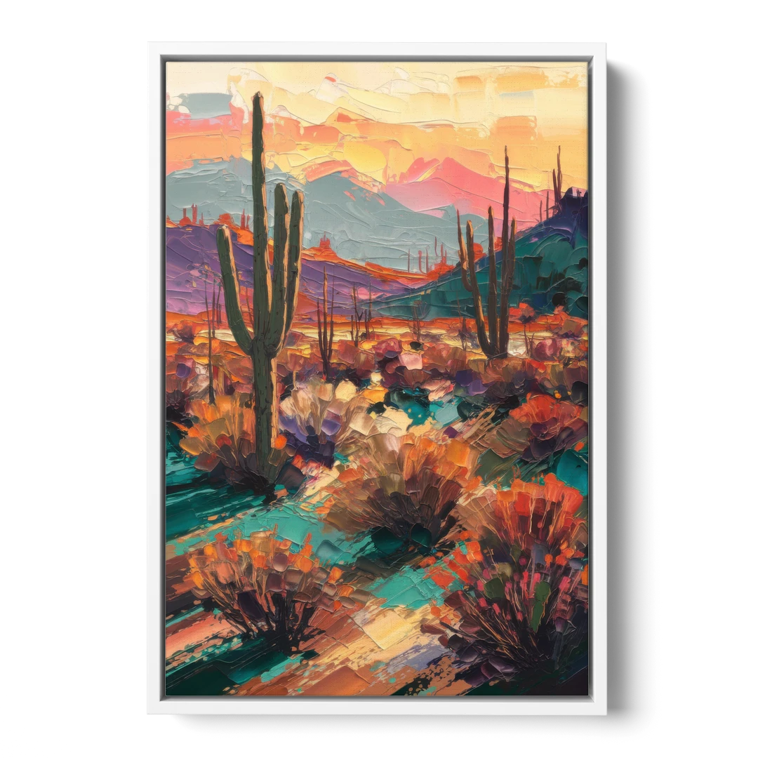 Tucson Sonoran Desert - White Framed Canvas Wall Art - Front