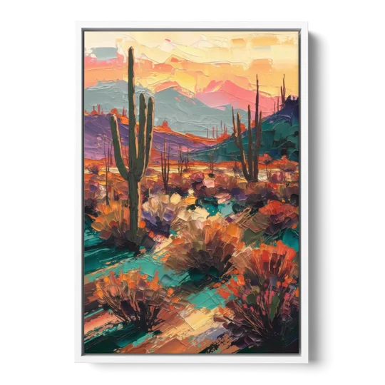 Tucson Sonoran Desert - White Framed Canvas Wall Art - Front
