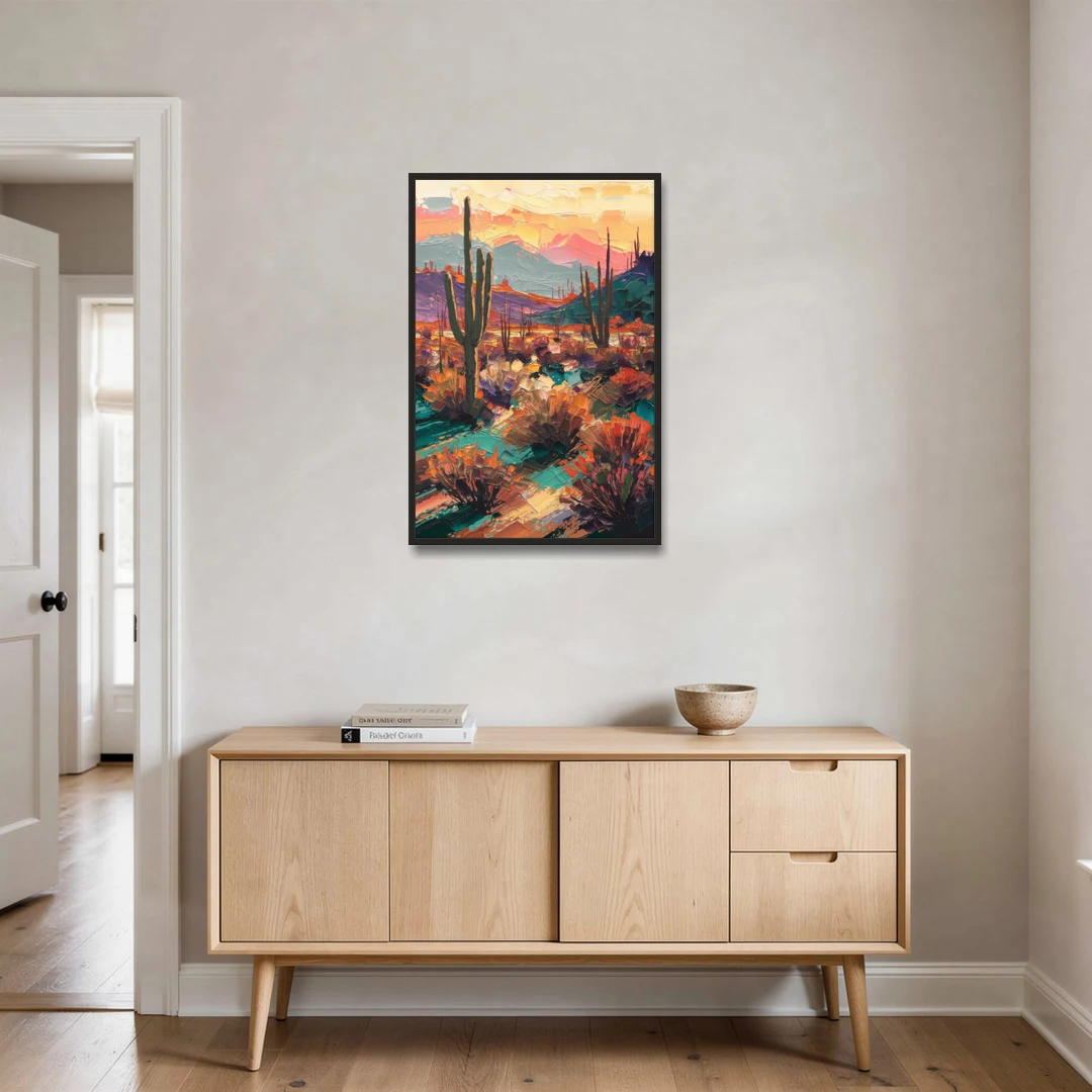 Tucson Sonoran Desert - Black Framed Canvas Wall Art - Coffee Table - 24x36