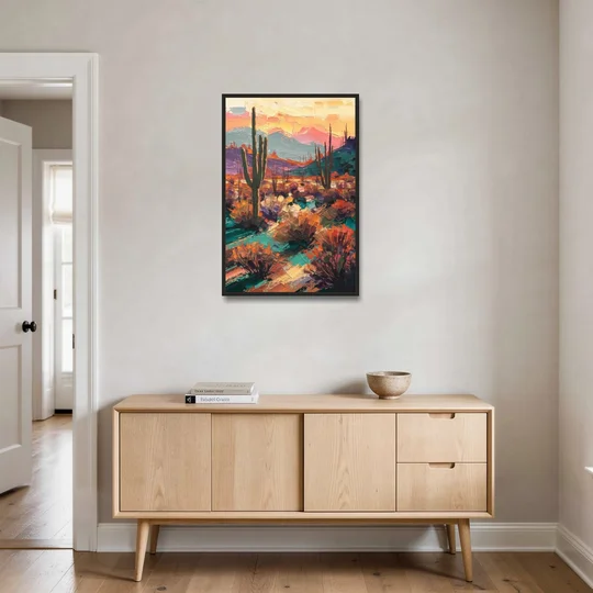 Tucson Sonoran Desert - Black Framed Canvas Wall Art - Coffee Table - 24x36
