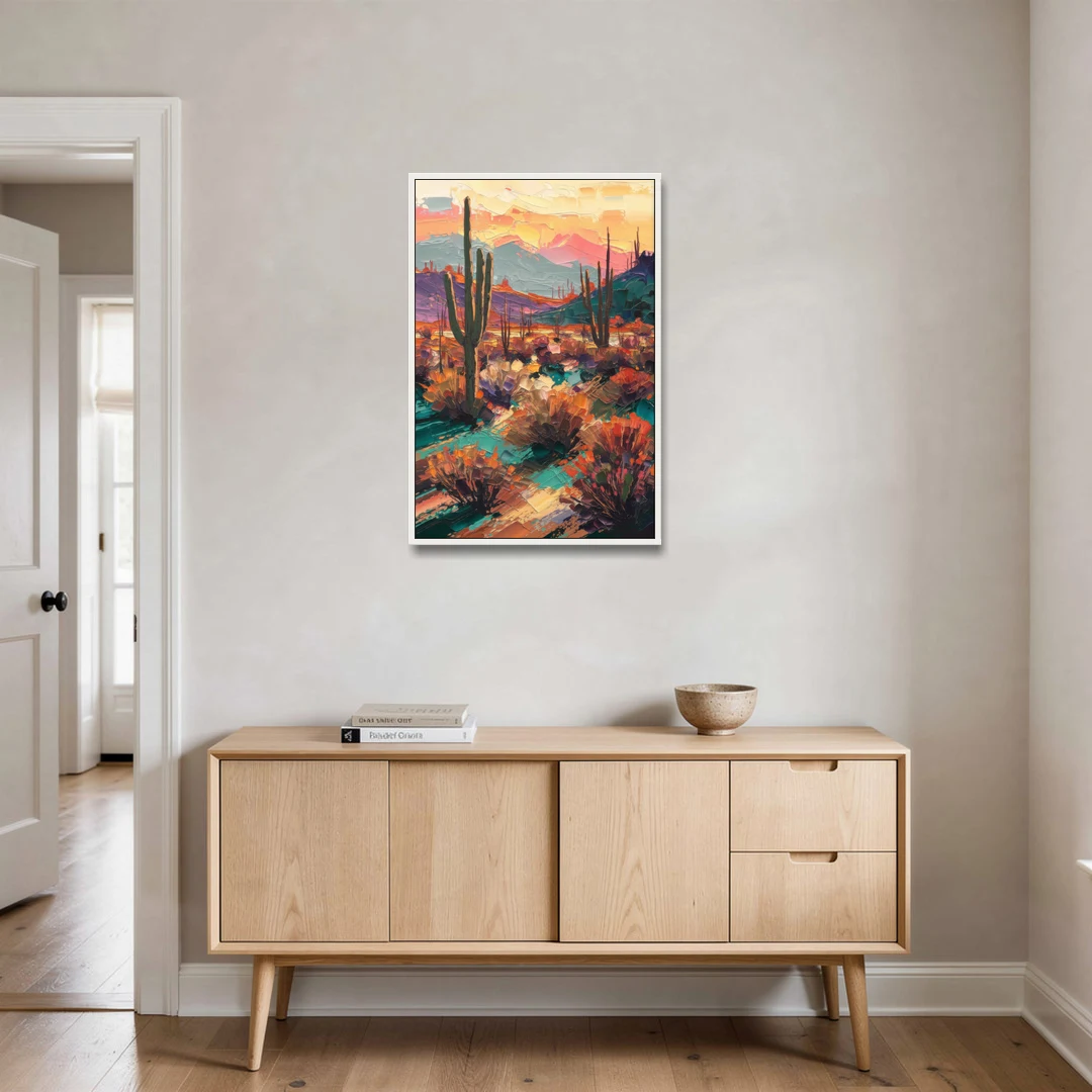 Tucson Sonoran Desert - White Framed Canvas Wall Art - Coffee Table - 24x36