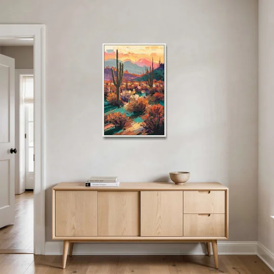 Tucson Sonoran Desert - White Framed Canvas Wall Art - Coffee Table - 24x36
