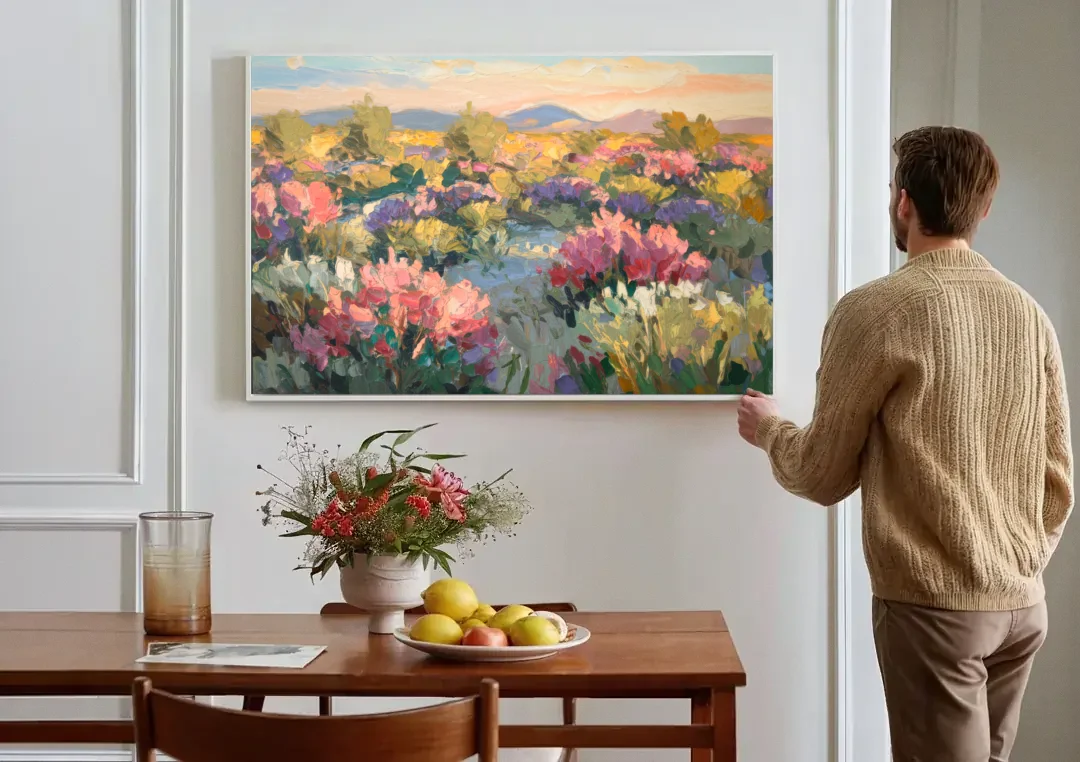 Tucson Wildflower Fields canvas wall art above a dining table