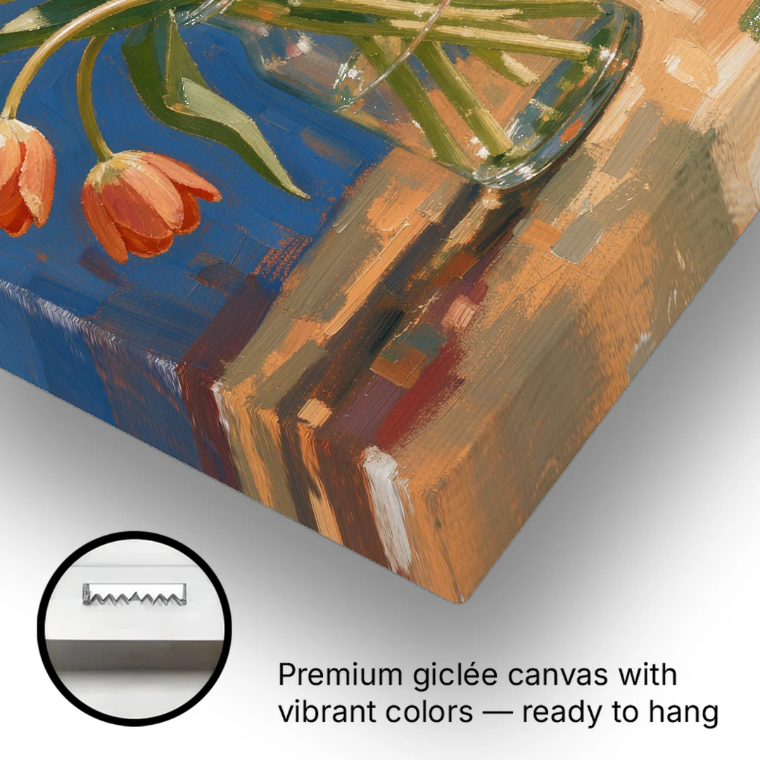 Tulip Painting Canvas in a Clear Glass Vase - Canvas Wall Art - Gallery Wrap Corner