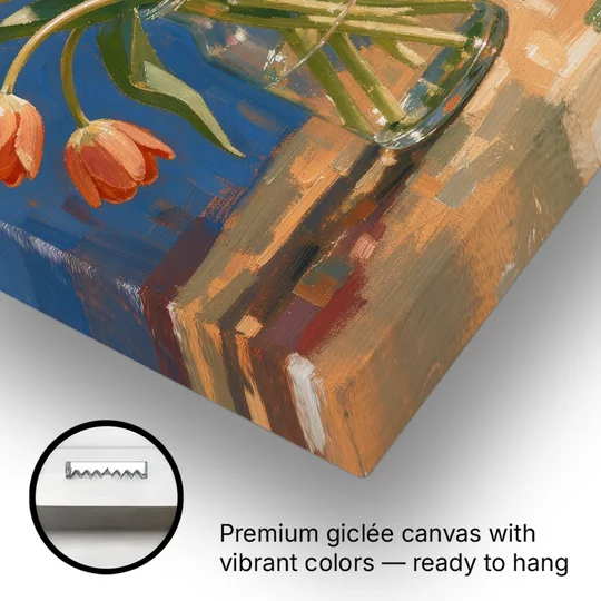 Tulip Painting Canvas in a Clear Glass Vase - Canvas Wall Art - Gallery Wrap Corner