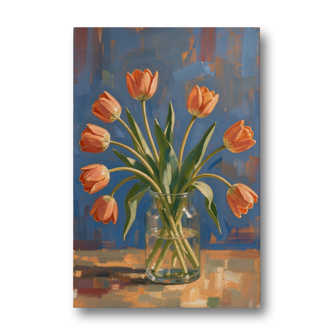 Tulip Painting Canvas in a Clear Glass Vase - Canvas Wall Art - Front